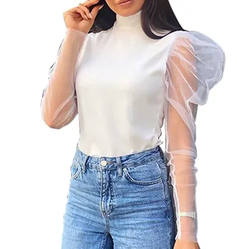 

Tops And Blouses Women See-through Long Sleeve Top Shirt Blouse Fashion Transparent White Shirt Female Blusas Dropshipping ##6