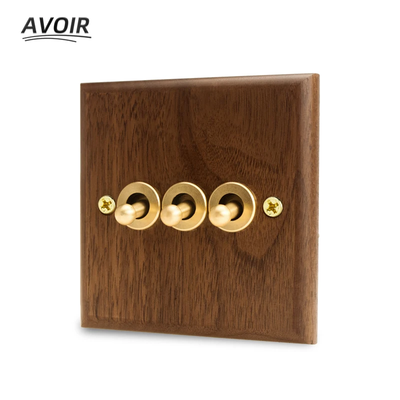 Avoir Black Walnut Solid Wood Toggle Switch Home Wall Light Switch Electrical Outlets Sockets
