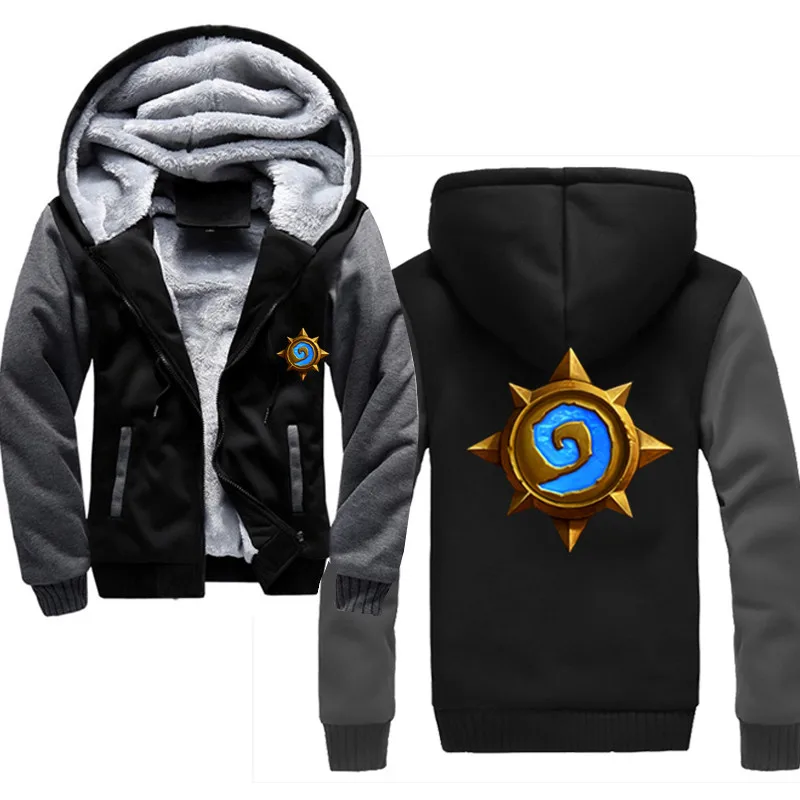 dark grey Hearthstone Hemd Homme зима теплая Толстая шерстяная шерсть Harajuku мужская Толстовка Толстая куртка - Цвет: dark grey