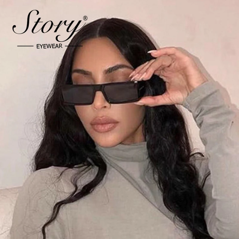 

Story Vintage Rectangle Sunglasses Women Men Brand Designer Retro Mirrored Leopard 90s Sun Glasses gafas de sol mujer S1935G