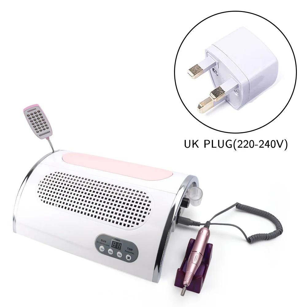 UK plug Deciniee 54 Вт Светодиодный УФ-лампа для ногтей пылесос всасыватель, пылесборник 25000 об/мин сверлильный станок инструмент для педикюра полировщик инструменты - Цвет: UK plug