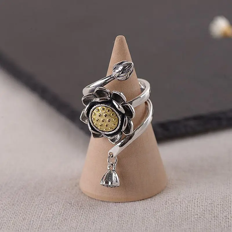 BALMORA 925 стерлингового серебра Вращающийся Лотос открытые, кольца на палец для женщин леди специальный подарок винтажная мода Anillos ювелирные изделия