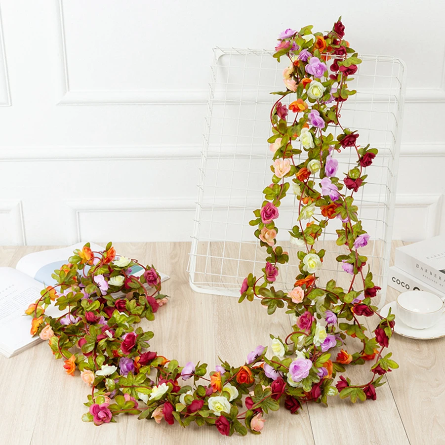 250 cm künstliche Rosenblüten für Hochzeit, Zuhause, Raumdekoration, Frühling, Herbst, Gartenbogen, Weihnachten, Rattan, DIY, gefälschte Pflanzen, Ranke