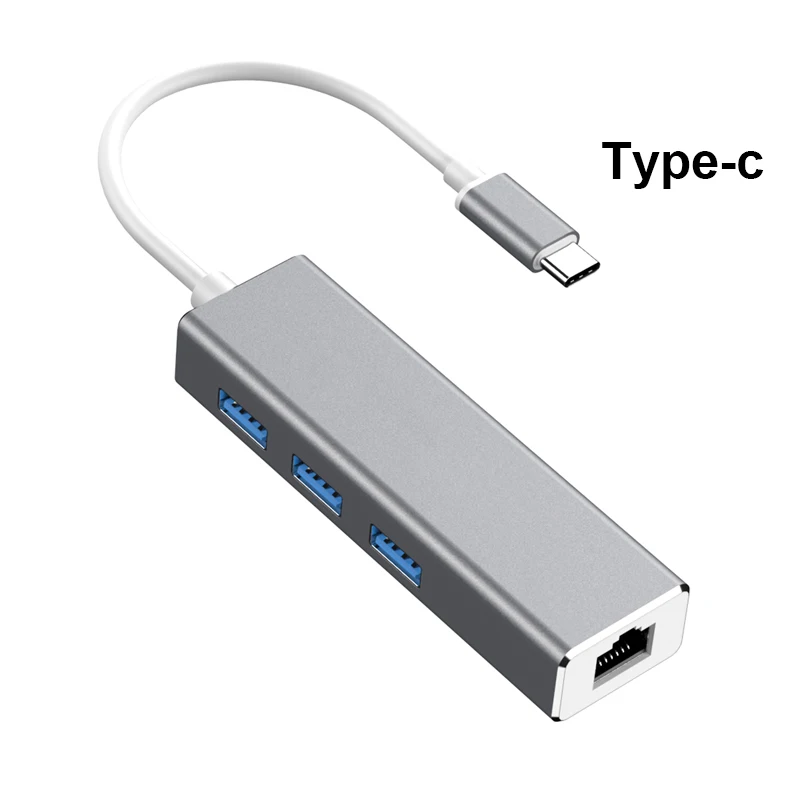 Тип c концентратор Тип с разъемами типа c и Gigabit LAN с концентратор RJ45 Мульти USB 3,0 адаптер для USB C ноутбук телефон Win7/8/10, Mac OS, Linux Vista - Цвет: gray