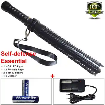 

Q5 LED Self-defense Flashlight Zoomable Tactical Baton Torch Rechargeable 18650 Battery Telescopic Stick Lanterna with Charger