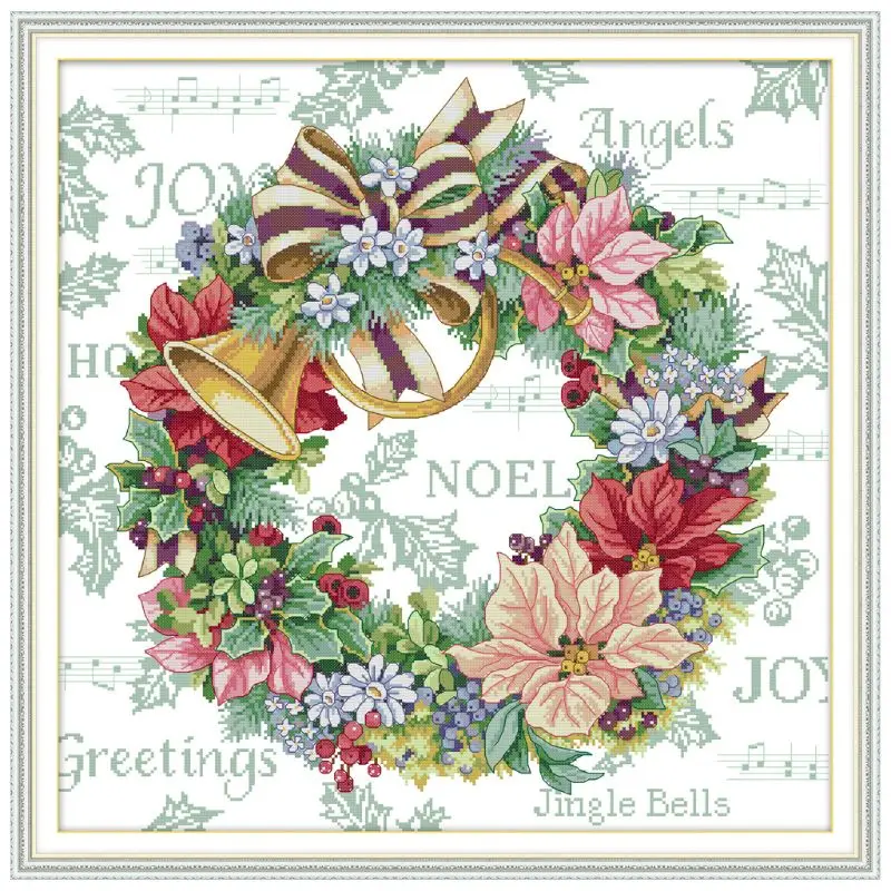 

Christmas Bell Wreath DIY Handmade Needlework Counted 14CT Printed Cross Stitch Embroidery Kit Set Home Decoration