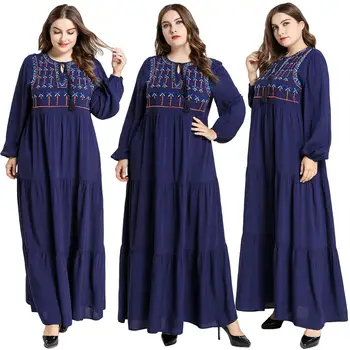 

Plus Size Muslim Women Embroidery Abaya Pleated Long Sleeve Maxi Dress Robes Dubai Jilbab Islamic Kaftan Cocktail Gown Clothing