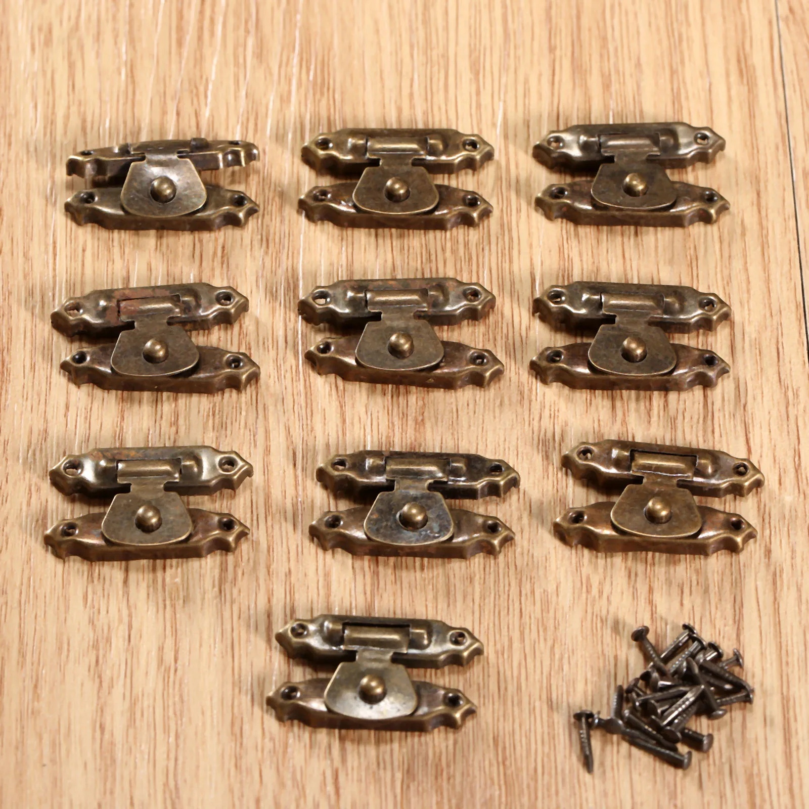 Mini Jewelry Gift Wine Box Wooden Case Hasp Lock Drawer Latches Decorative Brass Suitcases Hasp Latch Hook with Nails 10Pcs jewelry box hasps decorative latches