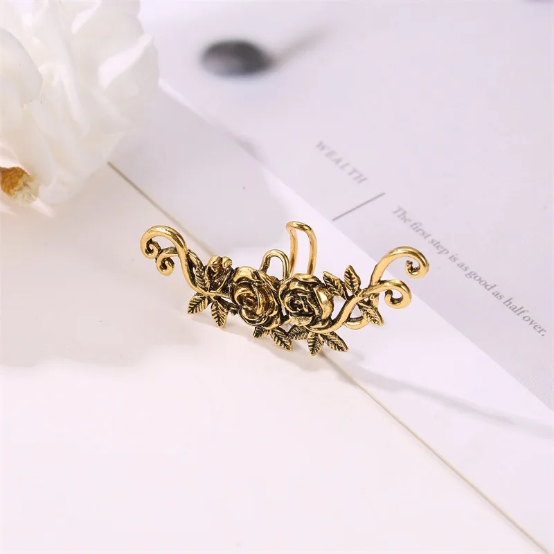 New Elegant Flower Shape Left Ear Cuff Clip Earrings for Women Sliver Boho Enamel Clip on Earrings Pendientes Mujer Moda