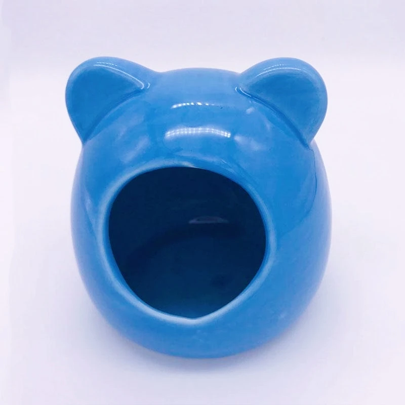 blue Хомяк голова милого медвежонка клетка для маленьких питомцев керамический домик спальное гнездо кровать для домашних животных крыса HamsterToys клетка для всех сезонов аксессуары для дома - Цвет: blue