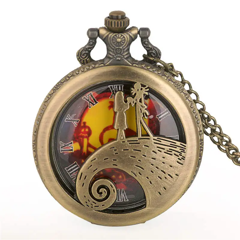 Уникальные ретро кошмар кварцевые карманные часы Скелет Ретро кулон брелок цепочка ожерелье Подарочные часы для мужчин женщин TD2049 - Цвет: no box