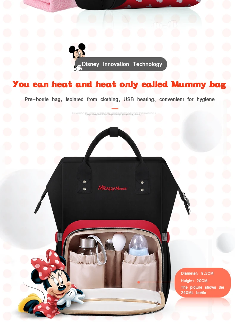 Сумка для подгузников disney, красная сумка для мамы с Микки Маусом, рюкзак для детских подгузников, большая емкость, многофункциональная сумка для беременных женщин
