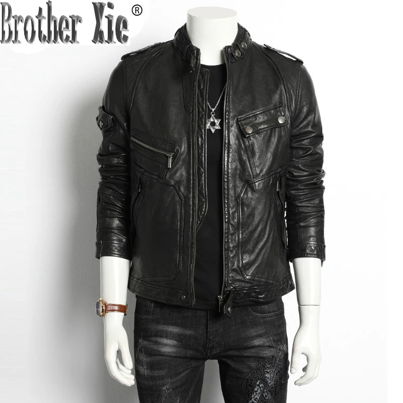 

Sheepskin Coat Genuine Leather Jacket Men Spring Autumn Biker Motorcycle Jacket Chaqueta Cuero Hombre 188008 KJ4001