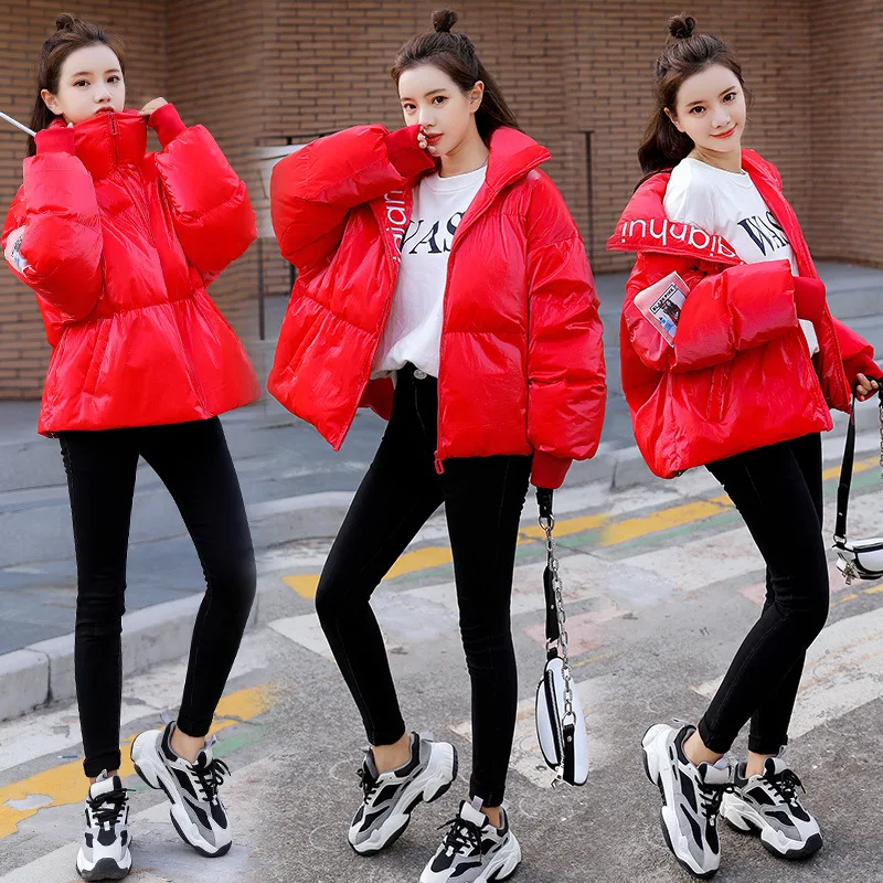 

INS Ultra-Fire Bright Red Surface Cotton Coat Women's 2019 Autumn & Winter New Style Fashion Short Casual Cotton-padded Clothes
