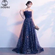 Skyyue выходные платья без рукавов платья с v-образным вырезом женские вечерние платья трапециевидной формы в пол с блестками и кристаллами Vestidos De Gala H194