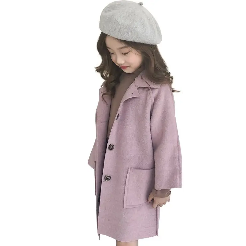 

Spring Autumn Wool & Blends Jacket For Girl New Korean Version Double-Sided Synthesis Coat Mid-Length Casual Children's Clothing