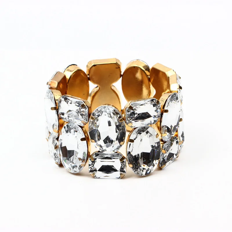 Bangle Bracelet Crystal Bracelets Womens Wide Elastic Shiny Colorful Crystal Glass