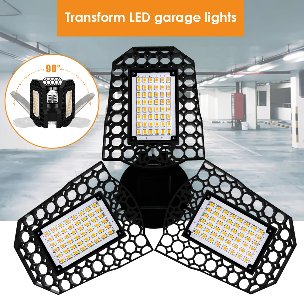 E27 LED Garage Light Bulb Deformable Ceiling Fixture Lights Workshop Lamp 80W US 