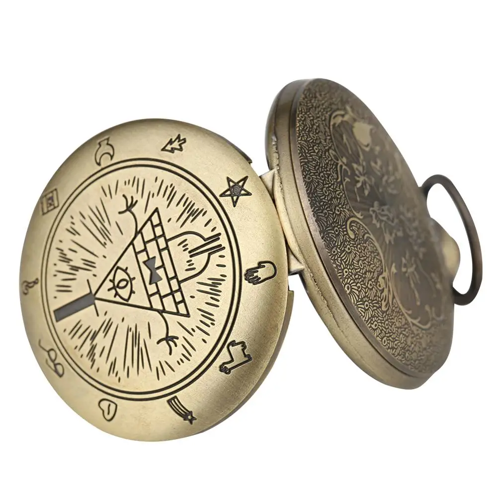 Vintage Bronze Cute Pyramid Pattern Quartz Pocket Watch Necklace Chain Eye of Providence Free-Mason Men Fob Watches Kids Gift