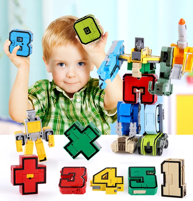 US $12.40 10PC Number Deformation Robot Transformation Robot Assembling Building Blocks Educational Action Fi