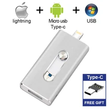 Бесплатный адаптер type-C горячий! OTG USB флеш-накопитель для Apple iPhone iPad 16 ГБ 32 ГБ 64 Гб 128 ГБ USB карта памяти 3 в 1 OTG для Android ПК