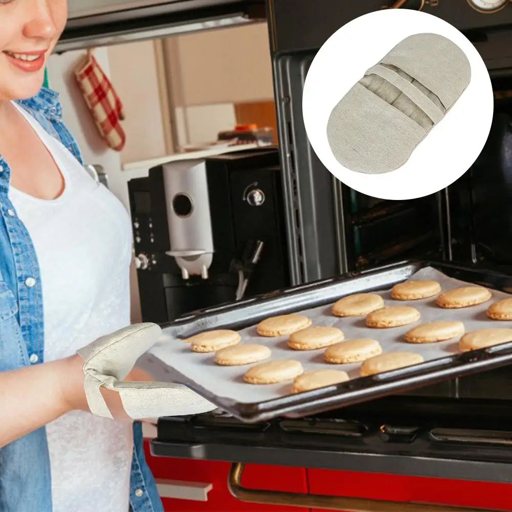Cotton Oven Mitt Thickened Heat Resistant Gloves Fingertip Oven Microwave Mitt Pot Holder For Handling Hot Kitchen Bakeware Tool