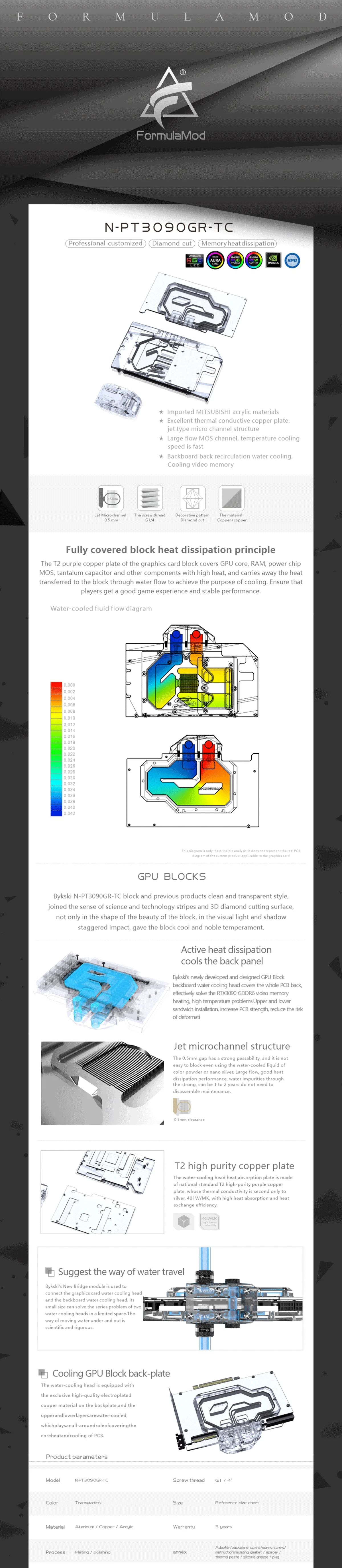 Bykski GPU Block For Palit RTX 3090 GameRock OC With Active Waterway Backplane Water Cooling Cooler N-PT3090GR-TC  
