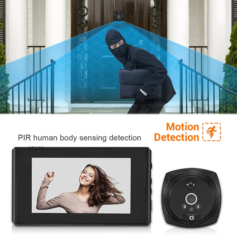 1080P 4X Digital Zoom 4.3 Inch LCD Color Screen 160° Degree Wide Angle PIR Electronic Peephole Door Bell Camera Battery Powered doorbell intercom system