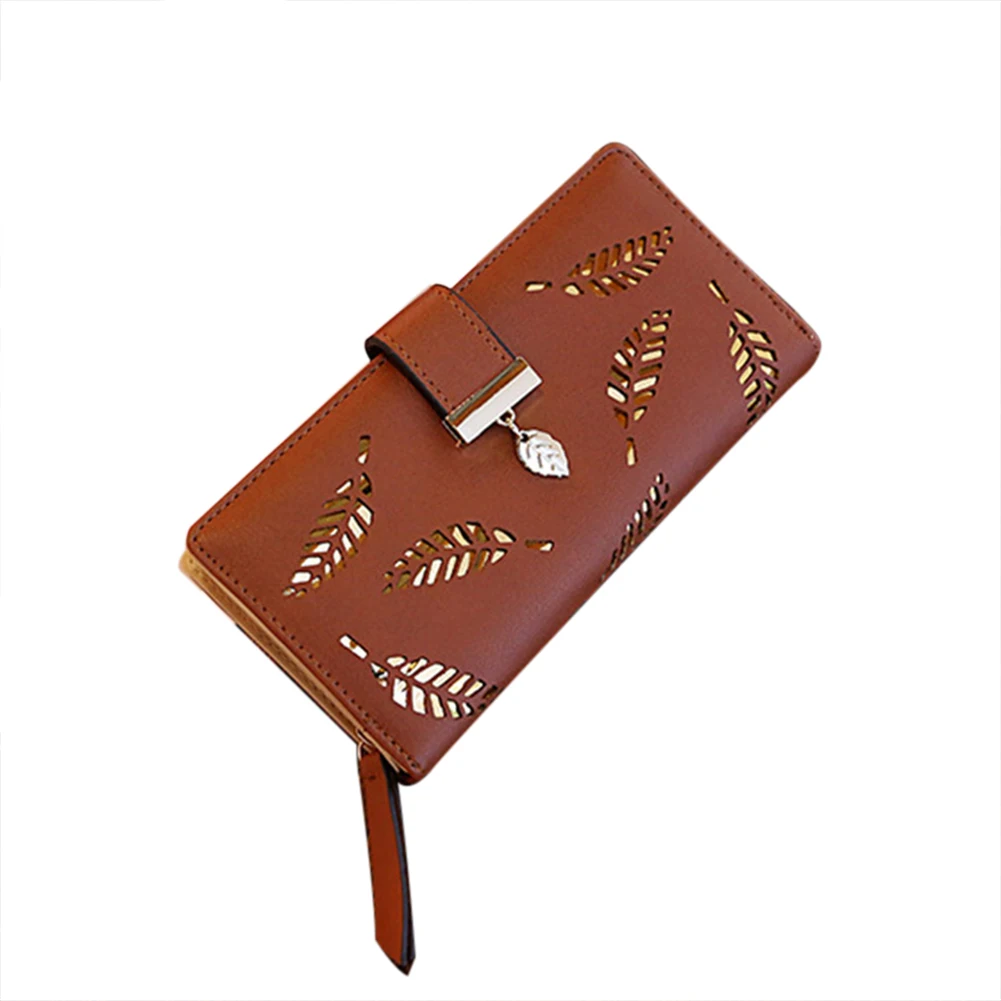 Кофе Wallet Women Fashion Women PU Leather Wallet Purse Card Holders Hollow Leaves For Coins Money carteira Porte Feuille Femme - Цвет: Кофе