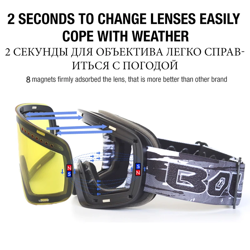 Ski Goggles Snowboard Mask For Men Women Skiing Eyewear UV400 Snow Protection Over Glasses Magnetic Mountaineering Glasses 3