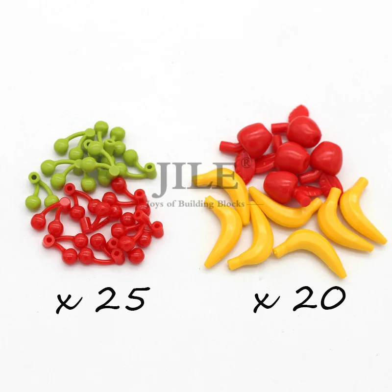 Moc Food Building Blocks Fruit Apple Banana Frish Dish Drumstick Sausage Bone DIY Bricks Bulk Set Compatible with City View Toys - Цвет: Food combination3