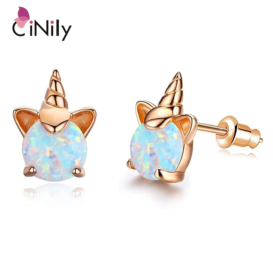 CiNily White Fire Opal Silver Plated Rose Gold For Women Wedding Party Birthday Gift Jewelry Stud Earrings OH4714-15