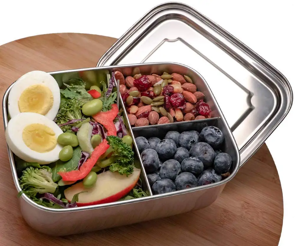 Контейнер для ланча Bento из нержавеющей стали с 3 отделениями, металлический Ланч-бокс для детей или взрослых без BPA