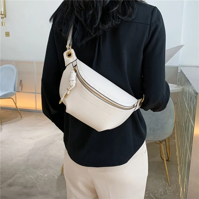 Cowhide Leather Waist Fanny Pack Wide Shoulder Strap Rhombus Sling Waist  Bag Zipper Solid Simple for Lady Girls Bum Money Pouch - AliExpress