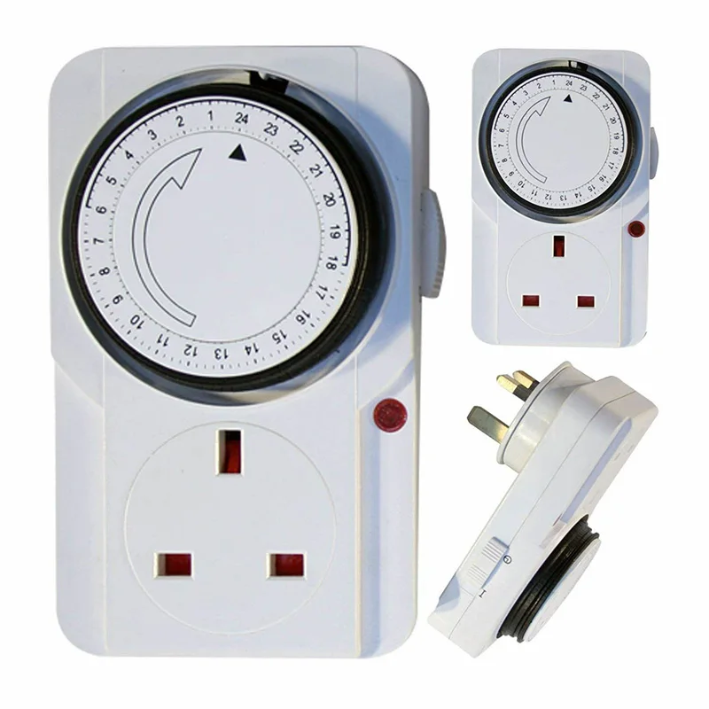 24 Hour 24hr Mains Plug In Timer Switch Time Clock Socket UK 3 Pin Adapter 