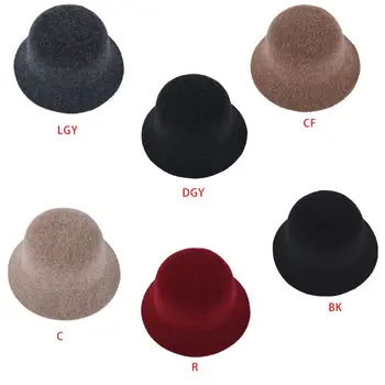 

Japanese Women Girls Winter Thicken Faux Wool Bucket Hat Solid Color Packable Short Brim Sun Protection Vintage Fisherman Cap