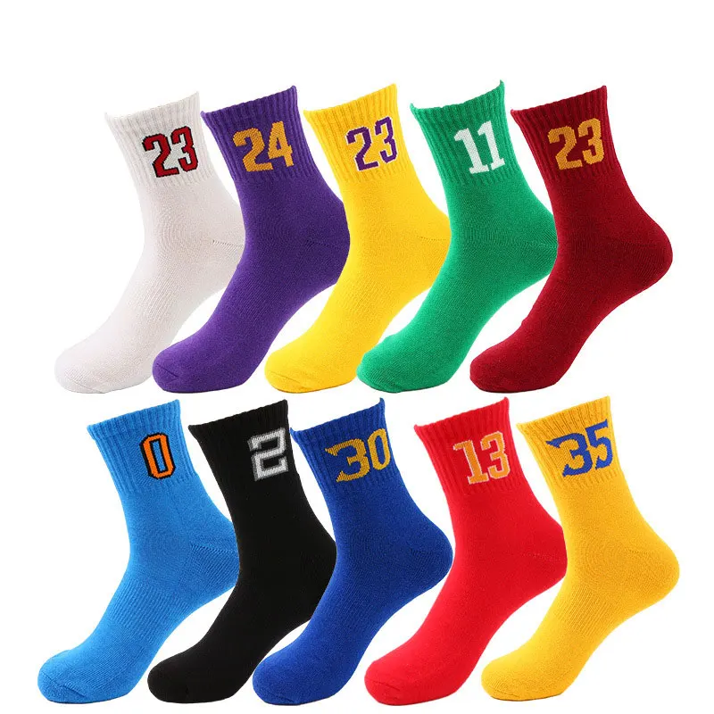Хлопковые баскетбольные носки с цифрами, элитные толстые спортивные носки, Нескользящие прочные носки для скейтборда, махровые носки, носки-чулки, Новинка