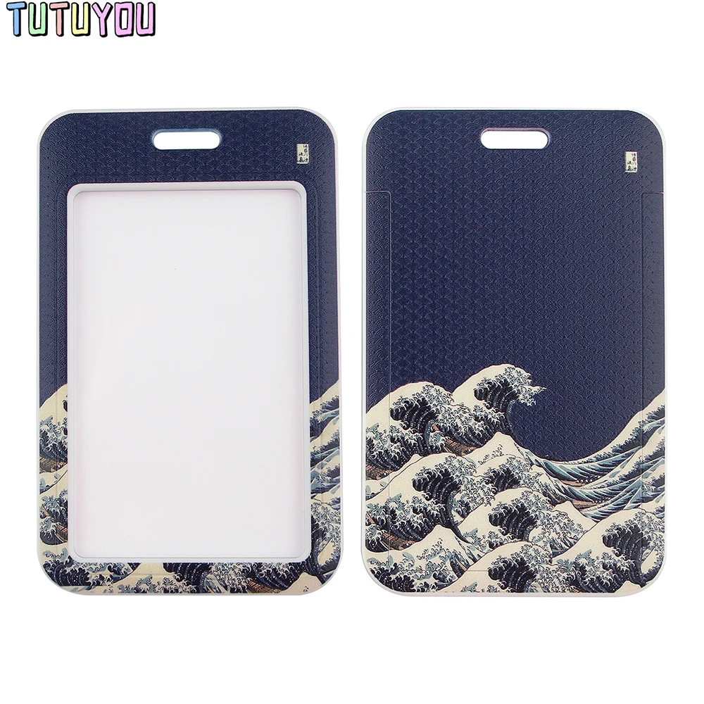 

1pcs PC2863 Blue Waves Painting Art Buckle Lanyard Credit Card ID Holder Bag Student Travel Bank Bus Business Card Cover Badge