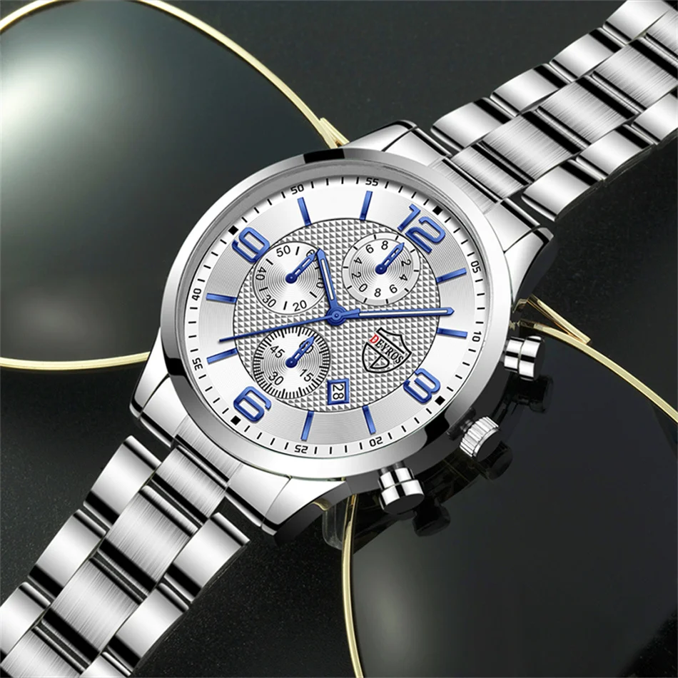 Fashion Men's Sports Watches Stainless Steel Analog Quartz Wristwatch Male Business Luminous Clock Luxury Casual Silver Bracelet