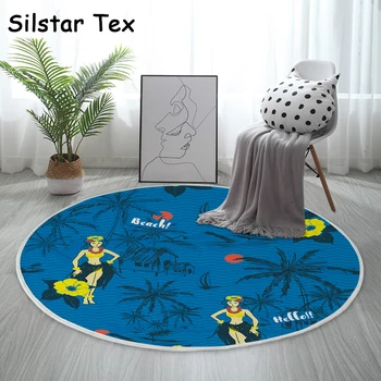 

Silstar Tex Palm Tree Girls Round Carpet Pad Reusable Door Bedroom Green Area Rugs Cotton Soft Vacuuming Floor Mat