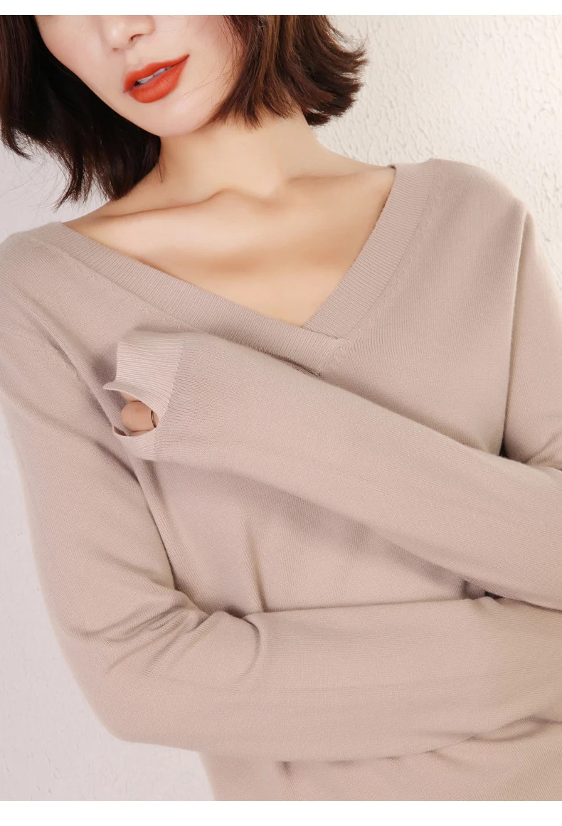 Новинка, зимний женский свитер, джемпер с v-образным вырезом, Корейская версия, Одноцветный кашемировый свитер