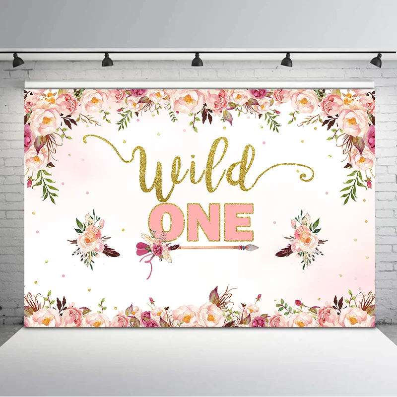 Фон для фотосъемки с изображением дикого первого дня рождения розовые цветы перо