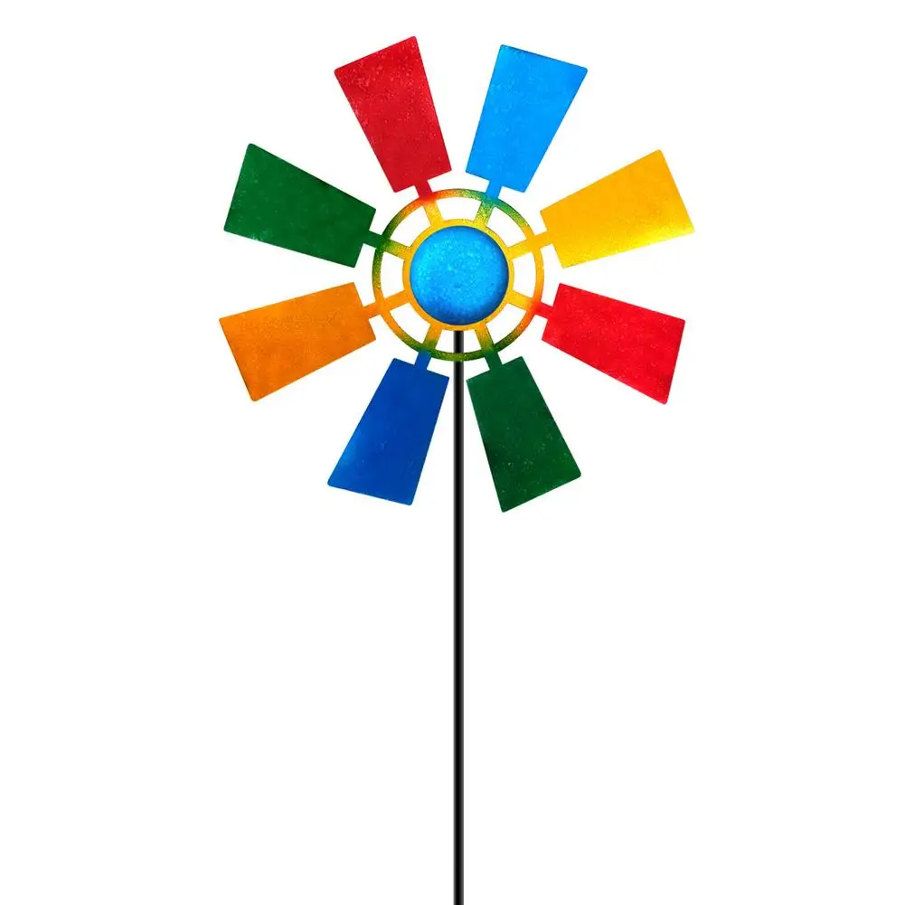 Yard Decorative Iron Windmill Yard Plug In Winnower Garden Wind Spinner Ornament Rotary Windmill