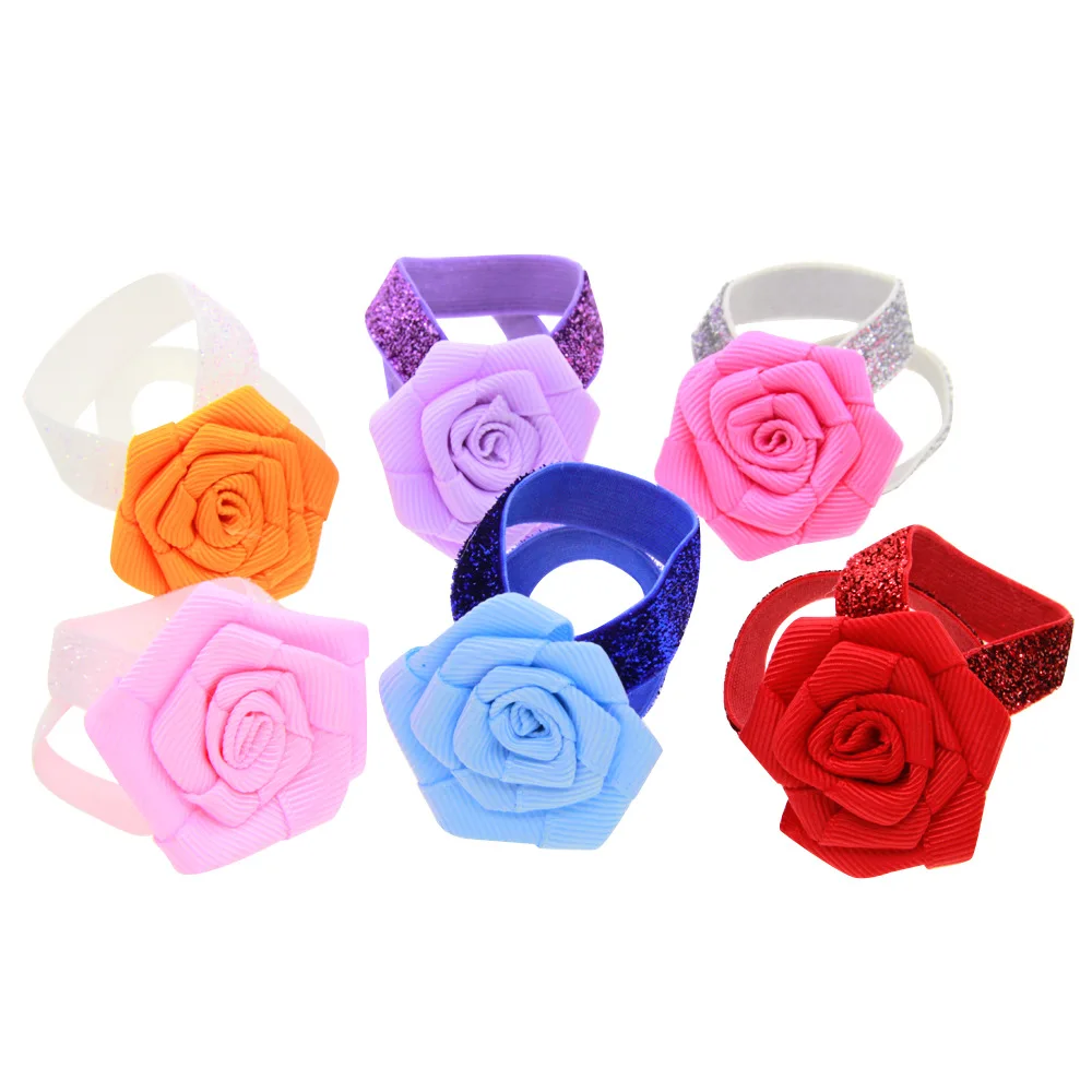 

2pcs/pair Newborn Toddler Elastic Glitter Band Barefoot Sandals Ribbon Ruffled Rose Flower Foot Straps Baby Kids Photo Props