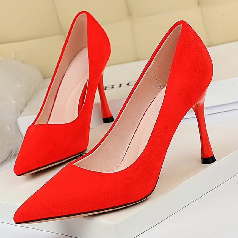 Women Pumps High Heels Woman Shoes Heels Flock Stiletto Ladies Shoes Bridal Wedding Shoes Thin Heels Shoes Women Chaussure Femme