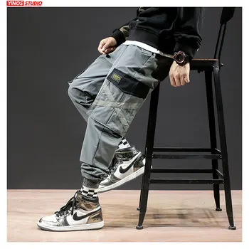 

Dropshipping Mens Japanese Patchwork Pocket Overalls Trousers Autumn Men Streetwear Causal Pants Male Harem Joggers