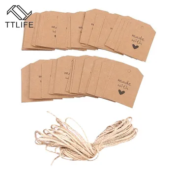 

TTLIFE 100pcs Made with Love Sign Paper Tag Wedding Party Gift Label with Twine Christmas Gift Tags Price Tag Custom Hang Tags