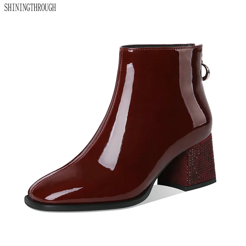 

Women's genuine leather ankle Boots crystal High Heels dress party Shoes Woman spring autumn Female Boots Large size 34-43