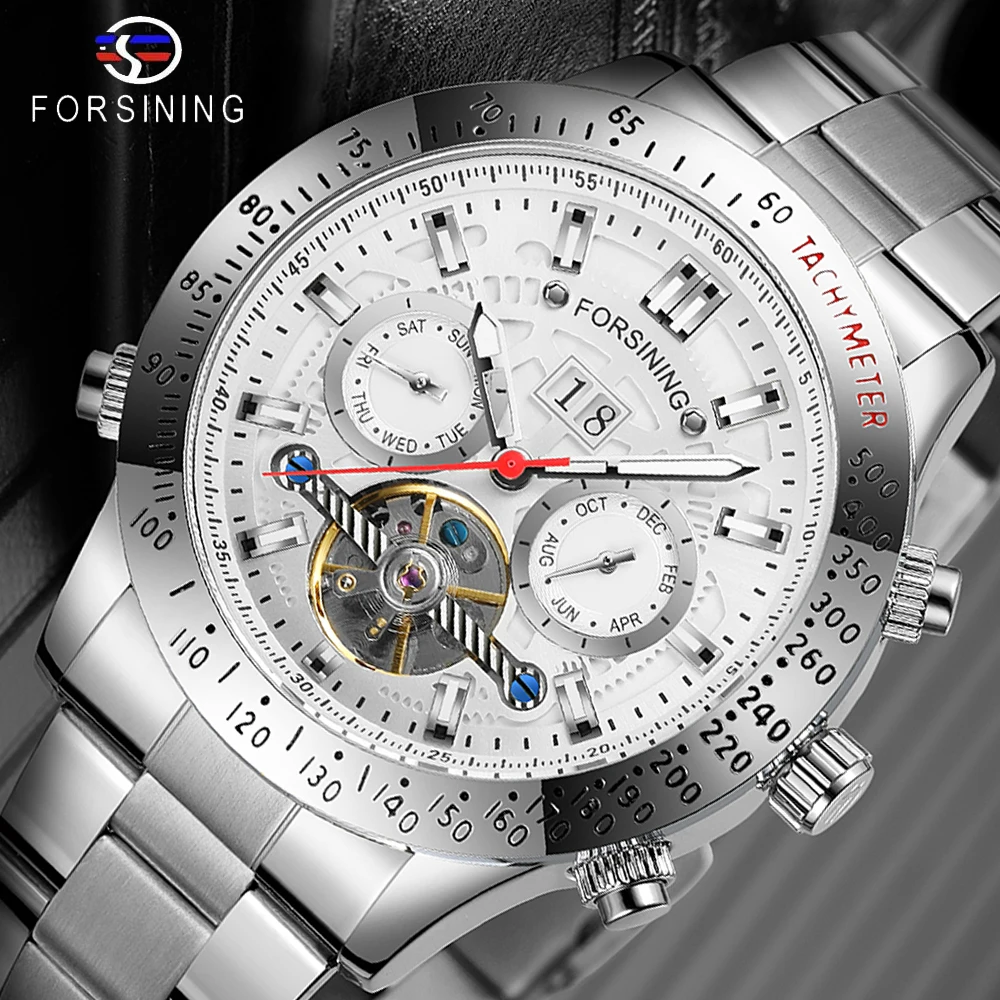 

Forsining Fashion Mechanical Men Watches Automatic Waterproof Clock Genuine Leather Band Multifunction Tourbillon Dial Man Watch
