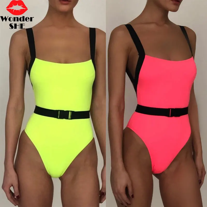 Неоново-зеленая модель 2020 сексуальный цельный купальник женское бикини